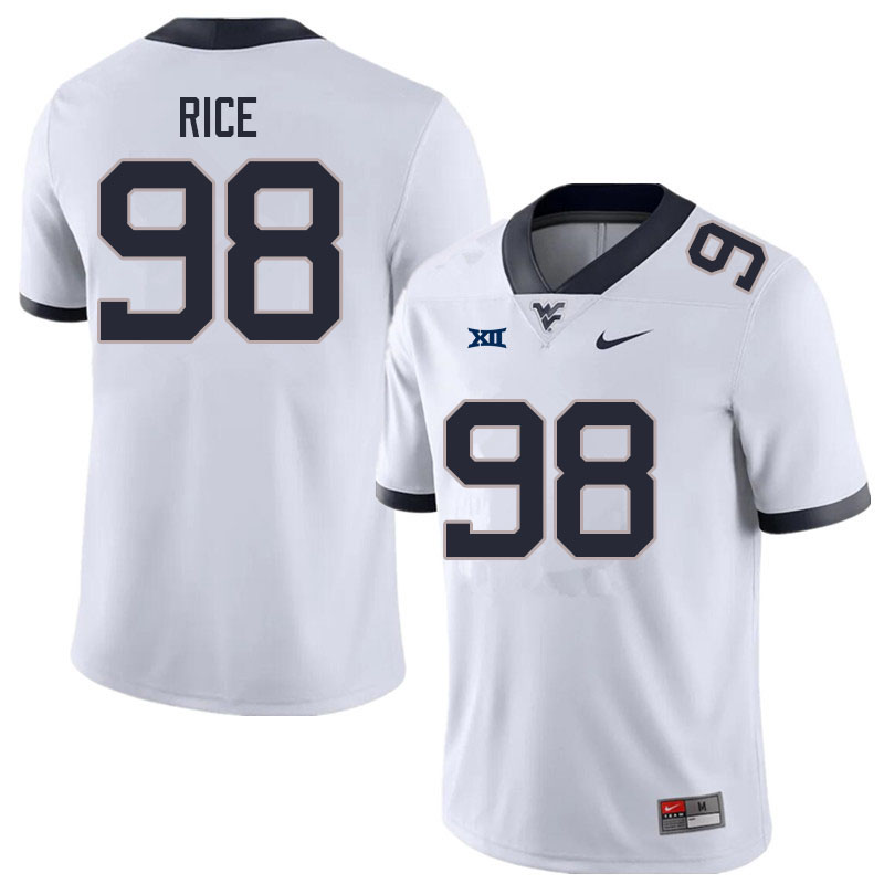 NCAA Men's Cam Rice West Virginia Mountaineers White #98 Nike Stitched Football College Authentic Jersey HA23S44ND
